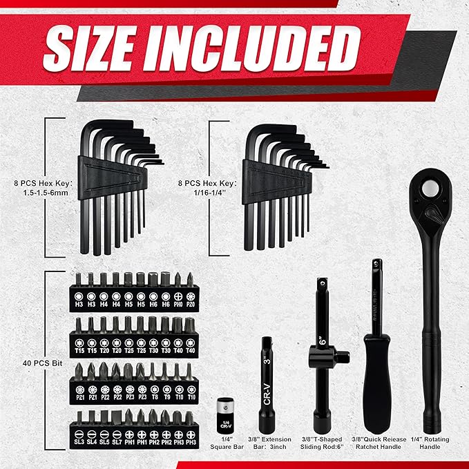 Drive Impact Socket Set,Drive Master Socket Set,SAE/Metric, Deep & Shallow (111PC 3/8inch)