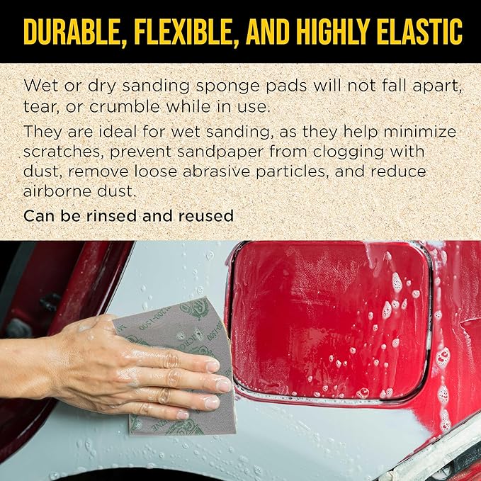 Dura-Gold Ultrafine Cut Sanding Sponges, Box of 10-5.5" x 4.5" (800 to 1000 Grit) Performance Conform & Flex Wet or Dry Flexible Softback Sandpaper Sponges, Hand Block, Wood Drywall Metal Auto Paint