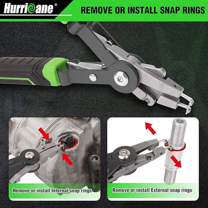 HURRICANE 8" Quick Turn Snap Ring Pliers with Interchangeable Tips, Straight and 90째 Curved Tips, HRC40-45 Hardness, Includes 4 Pairs of Tips for Precision Work, Ideal for Car Repair & Construction