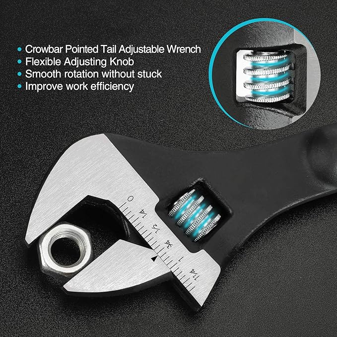 DURATECH 10-Inch Adjustable Construction Spud Wrench, Black Oxide Finish, CR-V Steel, SAE and Metric Scale Marked, Alignment Holes and Tail Crowbar Features