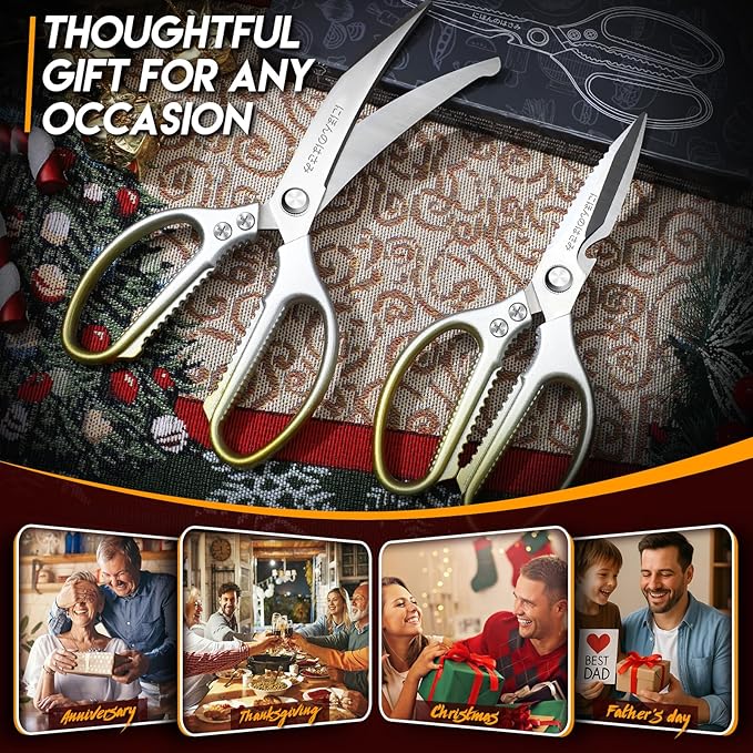 TIJERAS Kitchen Scissors Set Gold - Stainless Steel Kitchen Shear, Sharp Meat Scissors, Heavy Duty Poultry Shears, Japanese Cooking Scissor for Food, Chicken, and Turkey, Christmas Gifts for Men Women