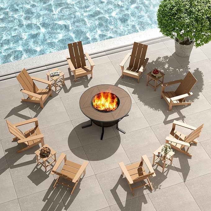 12 Pieces Adirondack Chair Set Outdoor Adirondack Chair Plastic HDPE All-Weather Adirondack Chairs Outdoor Fire Pit Chairs with Table for Deck Patio Garden（Brown）