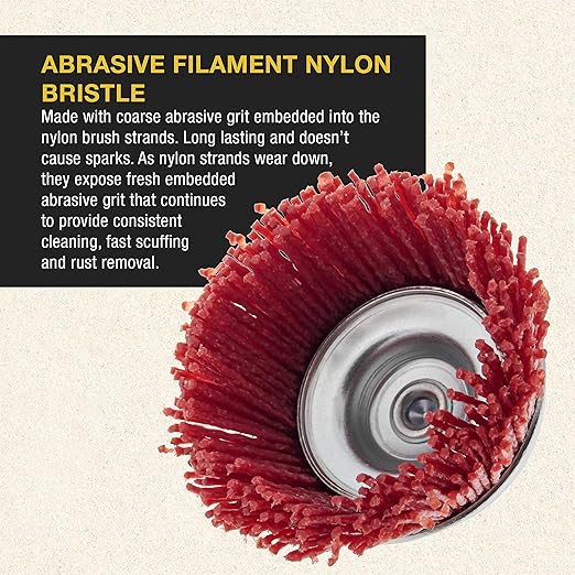 Dura-Gold 2.5" Abrasive Filament Nylon Bristle Cup Brush - 1/4" Hex Drill Shank Arbor, Coarse Grit Angle Grinder Brush for Truck Bed Liner Surface Prep, Sanding, Scuffing, Rust & Paint Removal