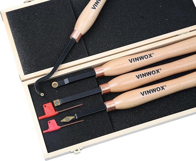 13.5" 4 PCS Carbide Wood Lathe Turning Tool Set, Pen Turning tool, Including Swan Neck Hollower, Rougher, Finisher, Detailer, Titanium Coated Carbide Blades 2X Service Life, Beech Wood Handle