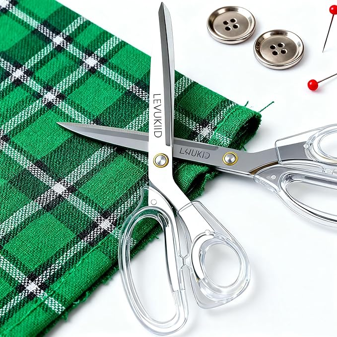 scissors all purpose, 9 Inch Titanium Coated Blades and Ergonomic Scissor all purpose, Clear scissors for Office Desk, Modern Design for Craft, Sewing, fabric,Office/Silver