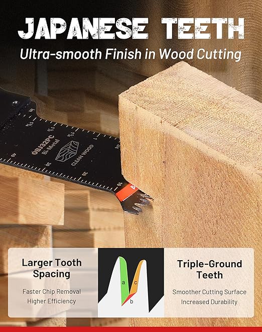 EZARC Bi-Metal Arc Edge Oscillating Tool Blade, Japanese Teeth Oscillating Saw Blades for Clean Cuts in Hard Wood & Plastic, Universal Fit Multitool Blades, 10-Pack