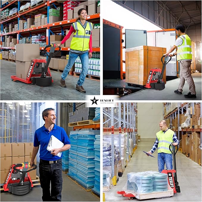 Full Electric Forklift Walkie Pallet Stacker with Stand 3300 Lb Capacity 158 Inch Lifting Height and Full Electric Power Pallet Jack 3300 Lb Capacity 48??L x 27??W Fork Size