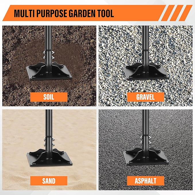 Steel Tamper 8in횞8in, 45in Long-Handled Hand Tamper with Rubber Grip, Durable Ground Tamper, Ideal for Leveling Garden Soil, Gravel, as Well as Laying Floor Tiles and Repairing Blacktop