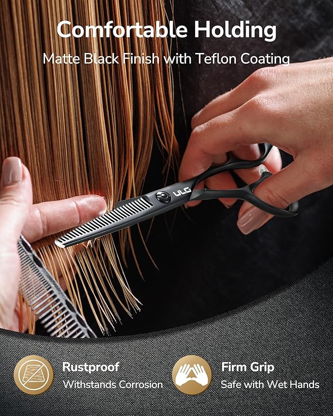 ULG Texturizing Shears ??Professional Stainless Steel, Ergonomic Offset Handles, Teflon Coated, Deer Tooth Blades for Precise Thinning and Layering, Ideal for Stylists and Barbers