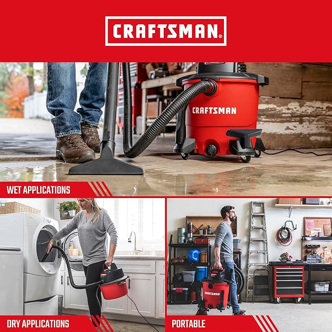 CRAFTSMAN CMXEVBE17590 9 Gal. 4.25 Peak HP Wet Dry Vac with Filter, Dust Bag, Hose, Attachments CMXEVBE17250 2.5 Gal. 2.5 Peak HP Portable Vac with Filter Bag, Hose and Attachments