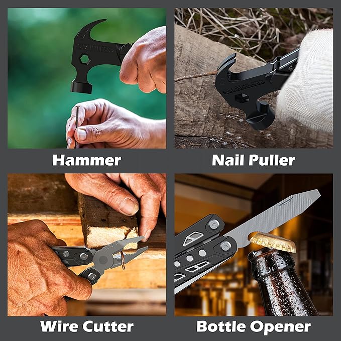 RUSH DEER 14-in-1 Multitool, Gifts for Dad, Mini Hammer Multitool, Small Hammer Tool, Survival Gear and Supplies, Christmas Gift for Boy Husbands