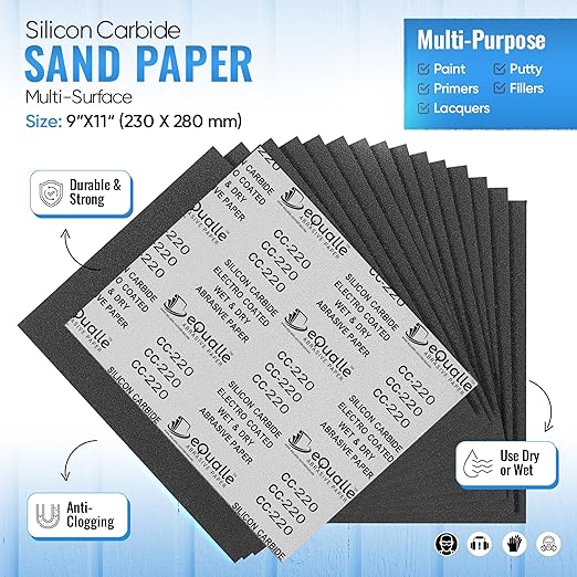 240 Grit Sandpaper Sheets 100 Pack 9x11 in Bulk Sandpaper Multi-Surface Precision Sanding Wood Wet Dry Metal Paint Removal Rust Removal Lija para Pulido Surface Preparation Woodworking