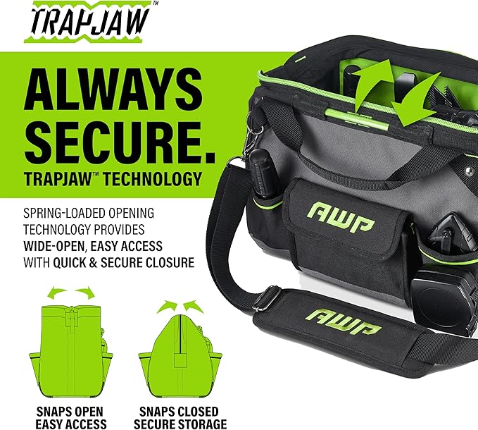 AWP Tool Bags, Premium Tool Bag, Black, Durable Tool Tote, for Professionals and Contractors