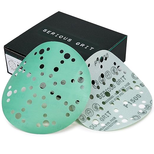 Serious Grit - 6-Inch 49-Hole 1500 Grit Sanding Discs - Heavy-Duty Hook & Loop Film Discs - Sandpaper for Random Orbital Sanders - 50 Pack Box
