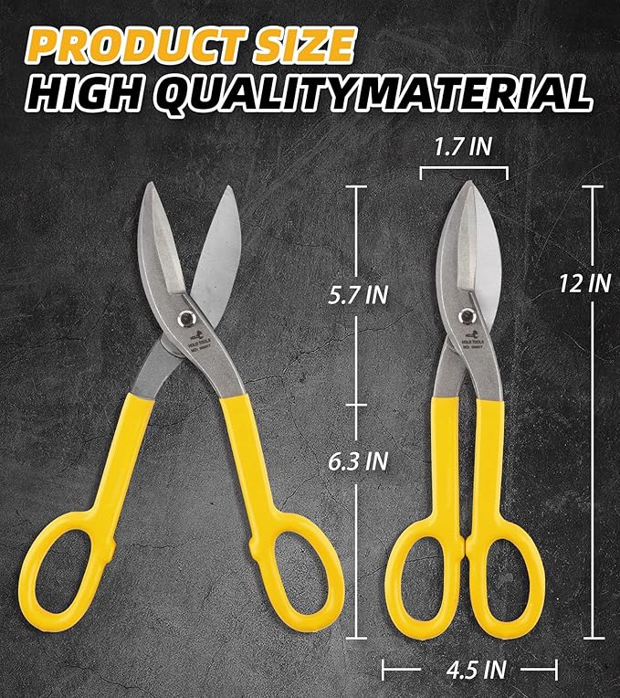 DOWELL 12??Tin Snips Metal Cutters with Flat Blade, with Comfortable Yellow Rubber Handle for DIY Handyman,Roofers, Mechanics, Homeowners