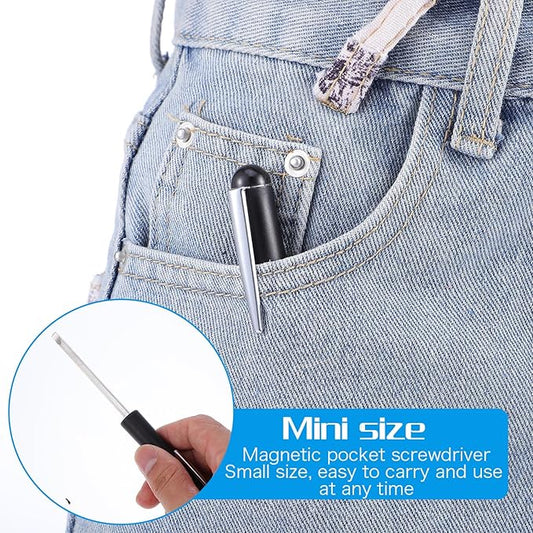 2 PCS Mini Pocket Screwdriver with Magnetic Slotted Tips Reversible Double Ended Bit - Phillips and Flat Head