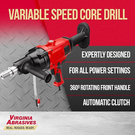 Virginia Abrasives 433-22000 1pc Automatic Clutch Variable Speed Core Drill - Premium Concrete Core Drill Machine for Wall/Brick, Handheld Tool for Efficient Drilling, Power Tool for Pros and DIYers
