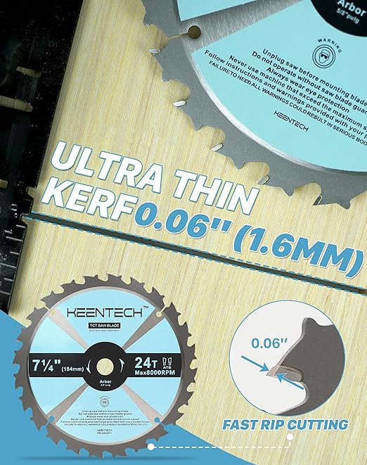 KEENTECH 7-1/4 Inch Framing Circular Saw Blade 24T 3-Pack, Tungsten Carbide Tipped, ATAF Grind, 5/8 Inch Bore with Diamond Knockout