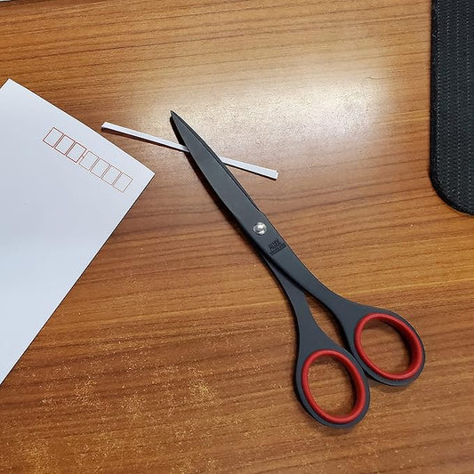 ALLEX Black Scissors for Office 6.5" All Metal Japanese Stainless Steel, Non Stick Coated Blade, Red, Made in JAPAN