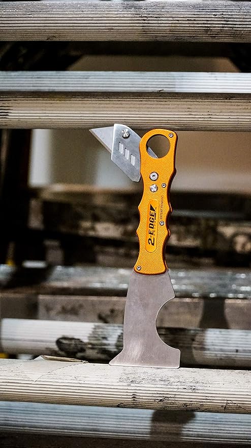 Zorr 2-Edge Knife ??Foldable Utility & Putty Knife Combo, Aluminum Handle with Safety Lock, Belt Clip & Interchangeable Blade, Painter?셲 All-in-One Tool, orange 5 and 1