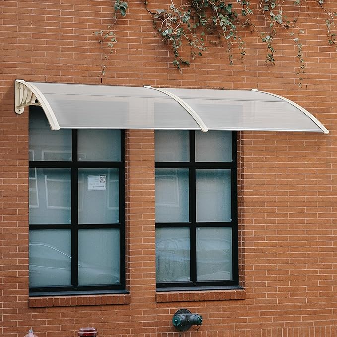 MCombo 78.2" x 37.8" Window Awning Outdoor Polycarbonate Front Door Patio Cover Garden Canopy, 6055-4080(Clear Board with White Bracket)