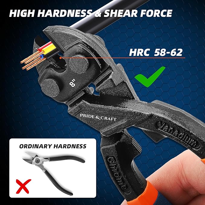 PRIDE&CRAFT 8 inches Mini Bolt Cutter Heavy Duty Cutting Tool for Wire, Chain, and Bolts, Compact Wire Cable Cutter, Snips Clippers, Portable Tools for Electricians, Mechanics, and DIY Enthusiasts