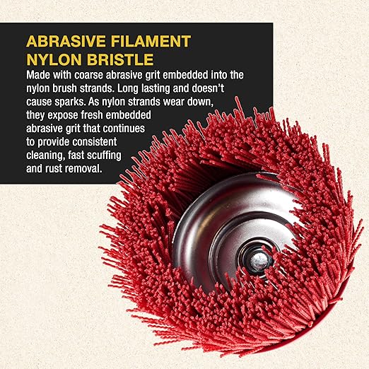 Dura-Gold 6" Abrasive Filament Nylon Bristle Cup Brush - 5/8" 11 Thread, 1/4" Hex Drill Shank Arbor, Coarse Grit Angle Grinder Brush for Truck Bed Liner Surface Prep, Sanding, Rust & Paint Removal