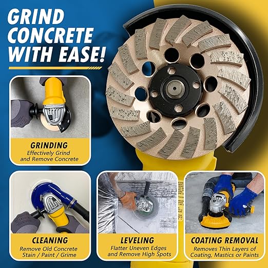 4.5" Diamond Grinding Wheels for Concrete or Masonry, 9 Turbo Segments, #30/40 Grit, Medium Bond, 7/8"-5/8" Arbor