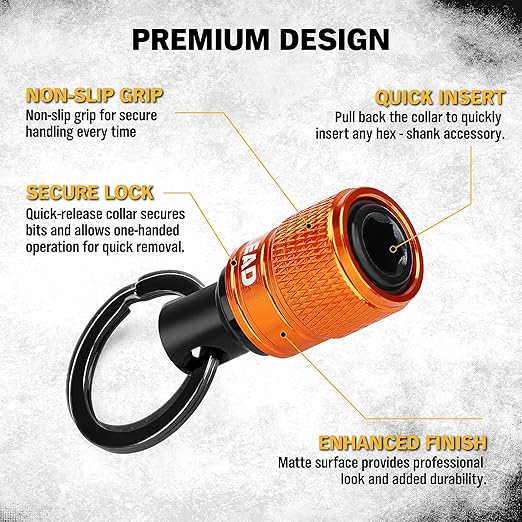 ELEAD 6-Piece Bit Holder Key Chain, 1/4 inch Orange Hex Shank Bit Holders, Quick Release Design with Keychain Carabiner for Nut Driver, Screwdriver & Drill Bits, Tools Gifts for Men