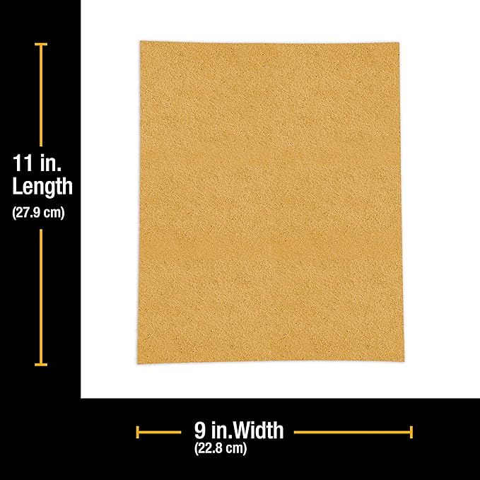 Dura-Gold Premium 9" x 11" Gold Sandpaper Sheets, 40 Grit (Box of 6) - Wood Furniture Woodworking, Automotive Paint - Full-Size Cut to Use on 1/4, 1/3, 1/2 Sheet Finishing Sanders, Hand Sanding Block