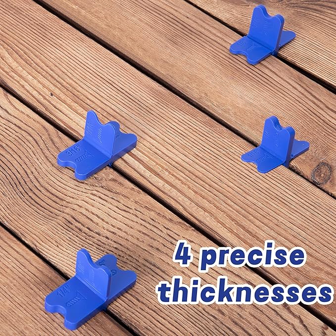 8 Pcs ABS Deck Spacer Tool,4 Thicknesses Deck Board Spacers(1/16", 1/8", 3/16", 1/4"),Blue Deck Spacers Assorted for Pressure Treated Composite Decking