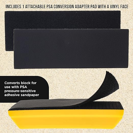 Dura-Gold Pro Series Rectangle 7-3/4" x 2-3/4" Hand Sanding Block Pad with Hook & Loop Backing and PSA Sandpaper Conversion Adapter Pad - Automotive Paint Prep Sand Shape Contour Woodworking Furniture