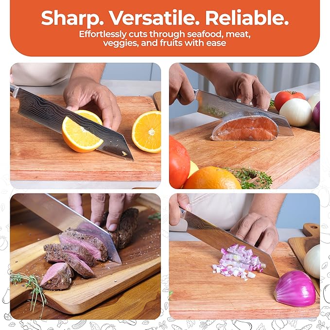 Gidli Chef Knife and Kitchen Shears Set ??Ultra Sharp 8??Chef Knife with Knife Sharpener + Heavy Duty Kitchen Scissors & Seafood Scissors ??Premium Stainless Steel Cooking Set ??Gift Ready