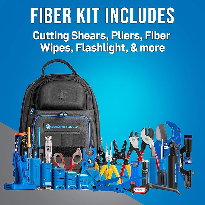 Jonard Tools TK-199B Ultimate Fiber Prep Backpack Kit ??Complete 28 Piece Fiber Optic Cable Access and Termination Solution with Rugged Technicians Tool Backpack