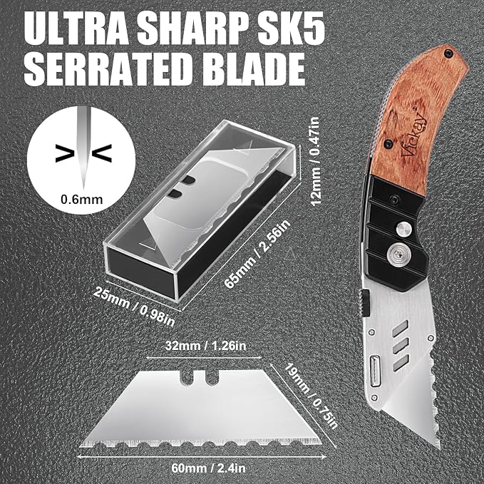 Vickay Utility Knife Blades竊똁ox Cutter Blades-Serrated Edge, SK5 Steel, 30-Pack with Plastic Case, Replacement Blades-Refills for Box Cutters Utility Knives