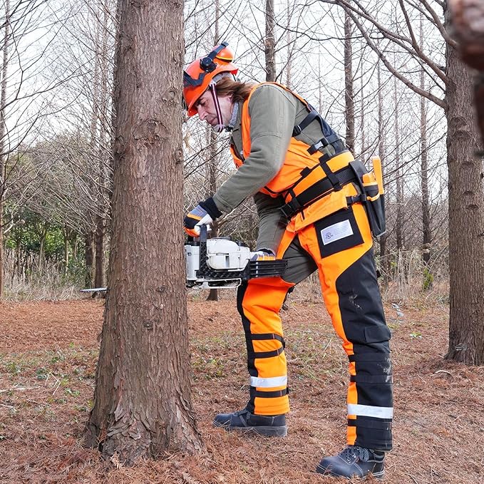 Chainsaw Chaps by UL Class A 8 Layers Technical Wrap Chainsaw Pants for Men Chainsaw Apron Orange Black