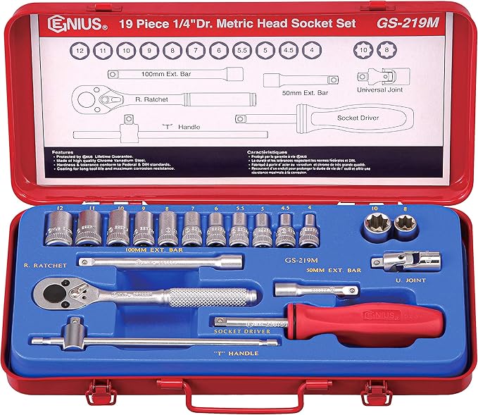 Genius Tools 19 Piece 1/4" Dr. Metric Hand Socket Set GS-219M