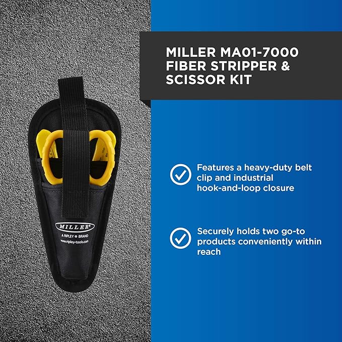 Miller MA01-7000 Kit, FO 103-T-250-J 3-Hole Fiber Optic Cable Stripping Tool and KS-1 Kevlar Scissors, Easily Portable Tool Set with Belt Clip Pouch for Professionals