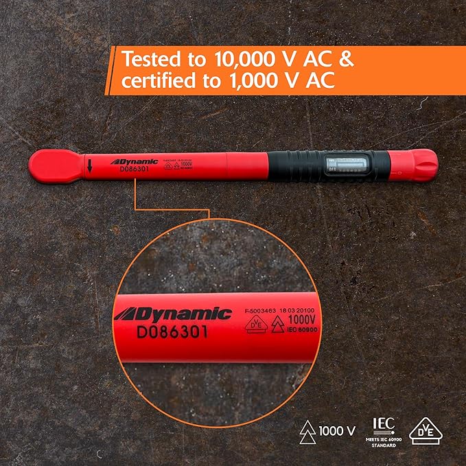 Dynamic 3/8" Drive Insulated Torque Wrench, 20-70 ft. lbs./20-100 Nm Range, Electrical Protection Up To 1,000V, Click Torque Wrench