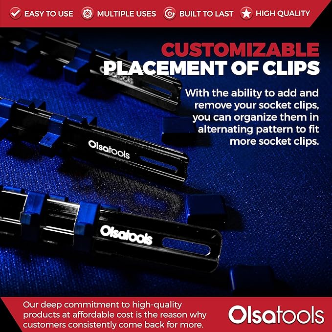 Olsa Tools Socket Organizer Set (3pc, Black) - Socket Holder and Socket Rail for 1/2-Inch, 3/8-Inch, and 1/4-Inch Drive Sockets - Holds 58 Chrome or Impact Sockets - Professional-Grade - Part: 1023