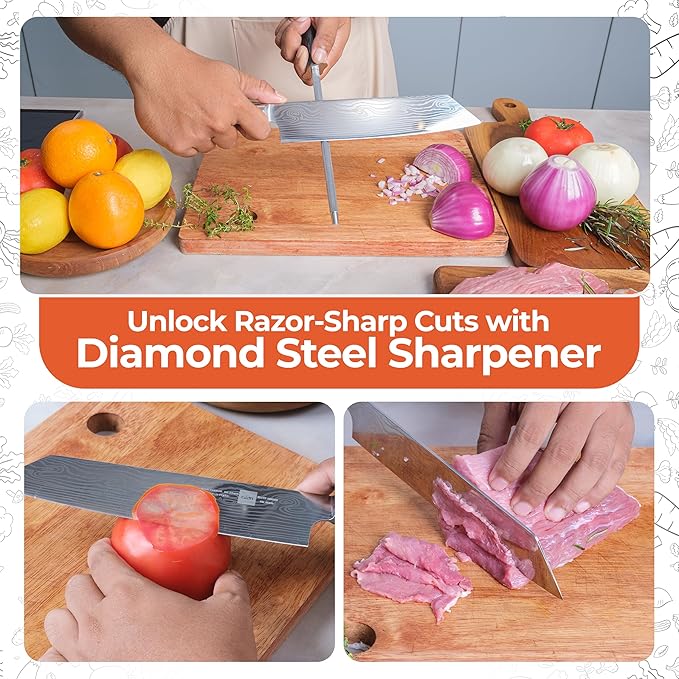 Gidli Chef Knife and Kitchen Shears Set ??Ultra Sharp 8??Chef Knife with Knife Sharpener + Heavy Duty Kitchen Scissors & Seafood Scissors ??Premium Stainless Steel Cooking Set ??Gift Ready