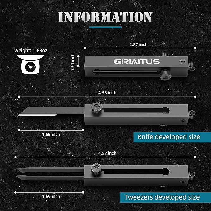 EDC Pocket Knife 2 in1 Keychain Tweezers Precision Multitool Box Cutter Retractable Multi Tool Utility Knife Portable for Splinters, Craft, Jewelry, Soldering, Outdoor Work Men Women Gift (Black)