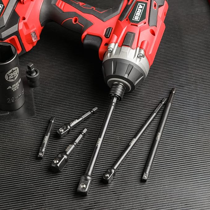 ARES 22025 ??6-Piece 3-Inch and 6-Inch Impact Grade Socket Adapter Set - Turns Impact Drill Driver into High Speed Socket Driver - 1/4-Inch, 3/8-Inch, and 1/2-Inch Drive with Storage Holder