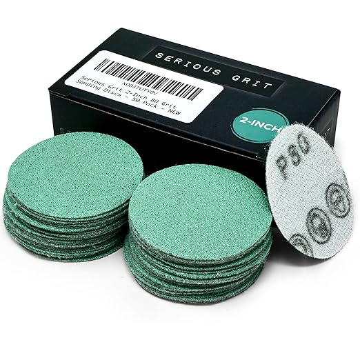 Serious Grit - 2-Inch 80 Grit Sanding Discs - Heavy-Duty Hook & Loop Film Discs - Sandpaper for Woodturning, Bowl Sanding & Power Tool Drill Attachment Sanding Pads - Pack of 50