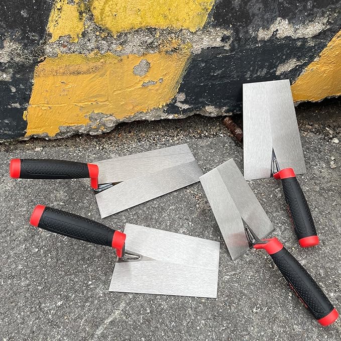 Bucket Margin Trowel Set, 4 Pcs Masonry Trowel Hand Tool Kit, Carbon Steel Bucket Brick Trowel for for Concrete, Cement, Plaster, Tile Construction Projects