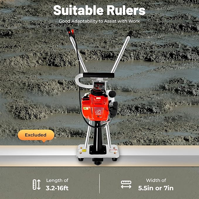 4-Stroke Gas Concrete Vibrating Machine, 900W 35.8CC Commercial Power Screed Vibrating Screed Power Unit Concrete Wet Screed Gasoline Cement Vibrator with 0.65L Fuel Tank for Pavement & Bridge Decks
