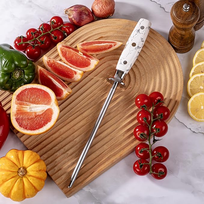 Takoizu 8-Inch Sharpening Rod ??Diamond-Coated, Long-Lasting Knife Sharpener, White Turquoise Handle
