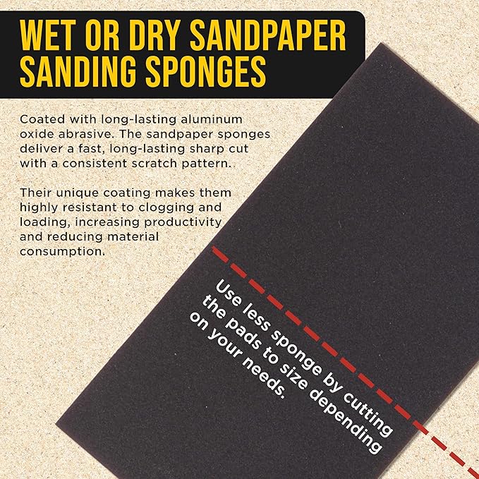Dura-Gold 2000 Grit 5" x 2-3/4" Sanding Sponges, Box of 20 - Performance Hook & Loop Wet or Dry Flexible Sandpaper Sponge Pads - for Hand Sanding Blocks, Palm Sanders - Polish Metal, Auto Paint, Wood