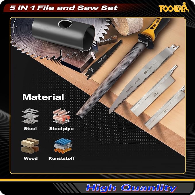 5 Multi founction Saw & File Set, Precision Razor, Drywall, 9 Inch Heavy Duty Extra Long Blade Saws Wood File, for Wood, Drywall, Craft, Home Repair, Portable Toolbox