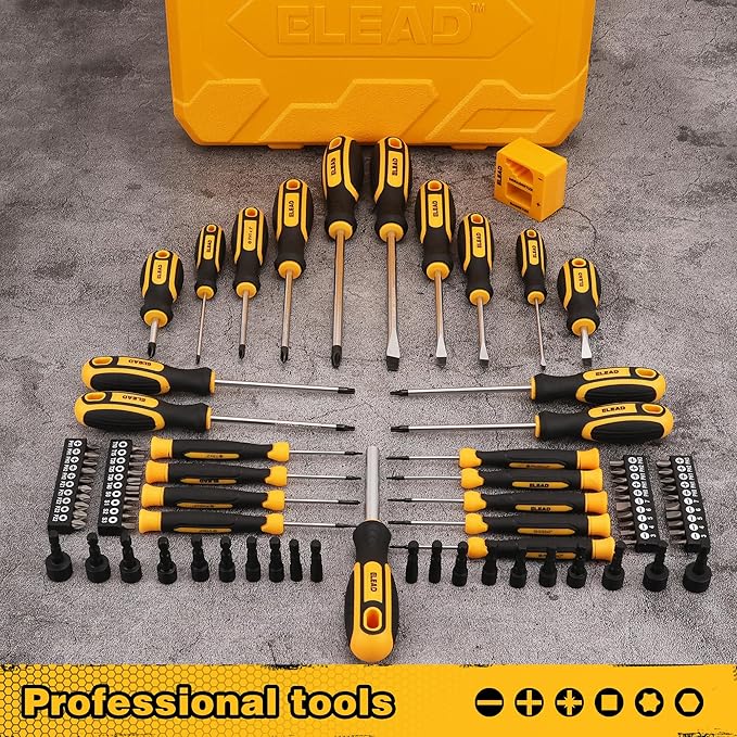 Magnetic Screwdriver Set with Case: 86-Piece Slotted Phillips, Hex, Torx, Precision, Nut Drivers, Driver Bits and Magnetizer, Ergonomic Handle, Ideal for Mechanics and Professionals